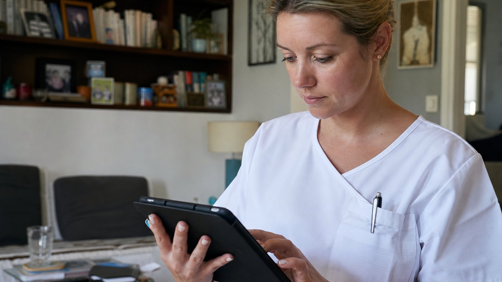 Consultation de la fiche d'un patient lors d'une visite à domicile